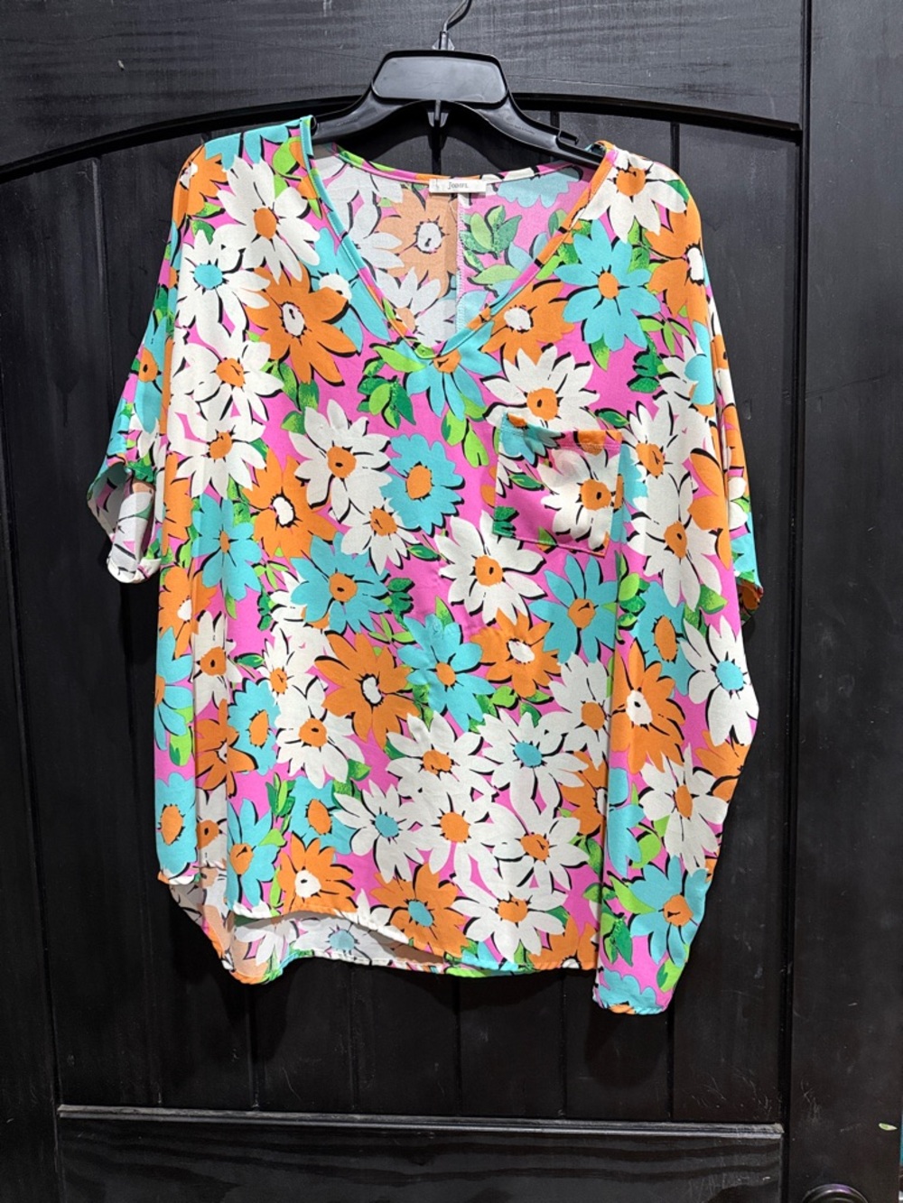 JODIFL Multicolor Floral V-Neck Tunic — Turquoise, Orange, White, Pink